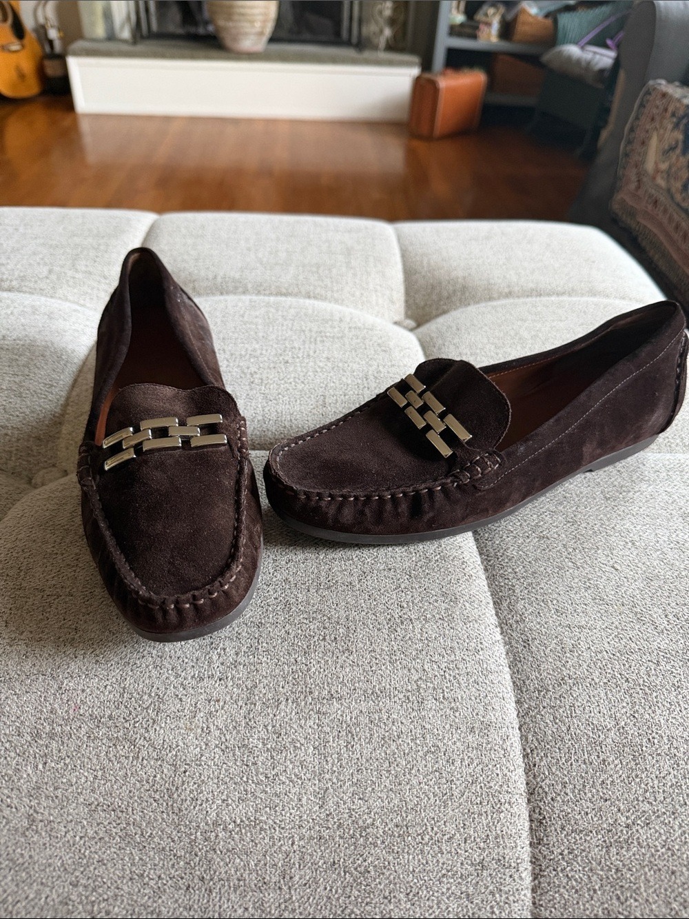 Talbots Brown Suede Loafers Gold Bit Slip-On Classic Size 8